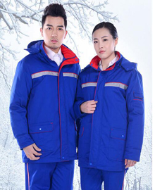 藍色反光條棉衣工作服訂做