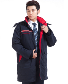 藏藍色長款棉衣工服款式圖