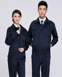 藏藍色滌棉長袖工作服款式