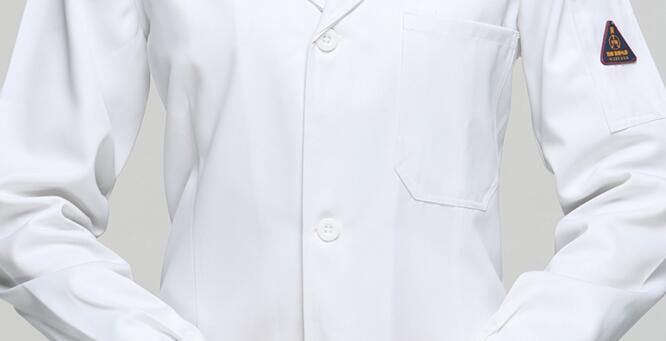 藍色防靜電工服大褂(圖6) 白色防靜電服口袋和紐扣工藝圖