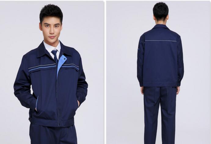 黑色滌棉工作服(圖2) 藏藍色工作服正面,背面展示