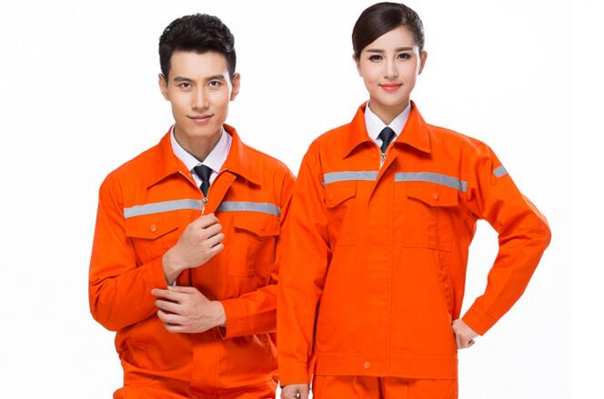 橘黃色滌棉長袖工作服(圖1) 滌棉工作服正面