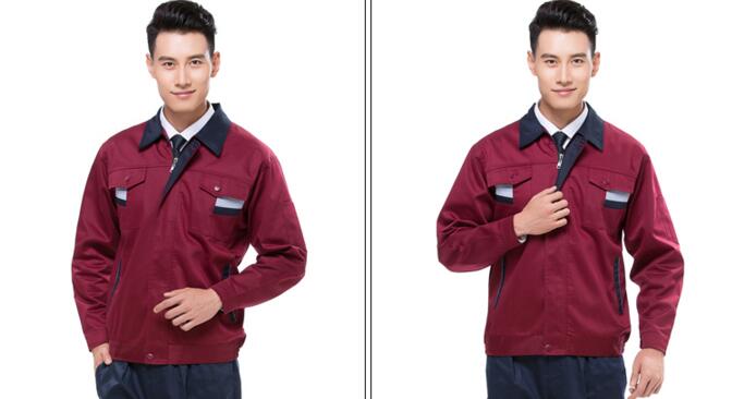 滌棉工作服廠家(圖3) 紫紅色滌棉工作服背面