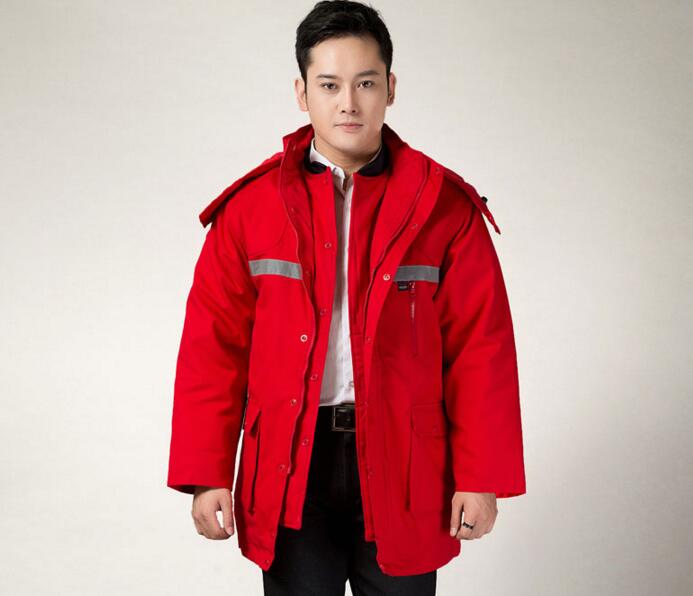 藏藍(lán)色棉衣工作服(圖1) 紅色棉衣圖