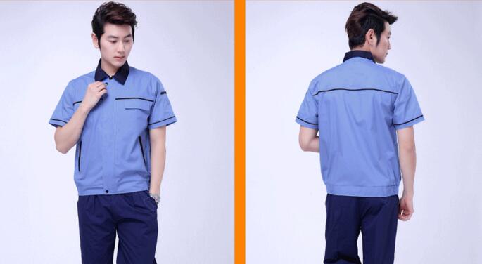 淺藍色純棉半袖工作服(圖1) 純棉半袖工作服款式