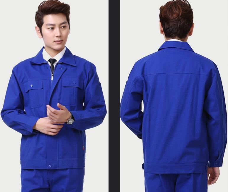 藍(lán)色長(zhǎng)袖滌棉工服訂做套裝(圖3) 藍(lán)色工服前后圖片