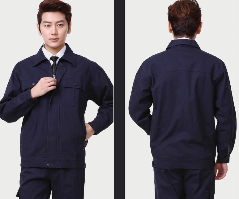 藍(lán)色長(zhǎng)袖滌棉工服訂做套裝(圖5) 黑色工服前后效果圖