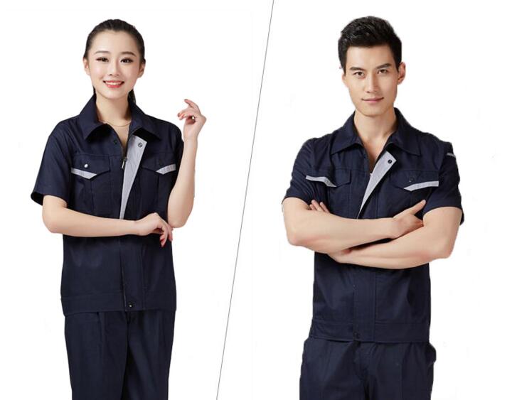 企業員工藍色工服定制款式圖(圖1) 黑色男女工服款式