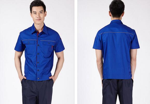 深藍色半袖工服款式(圖1) 寶藍色工作服款式1