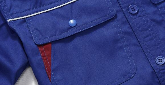 深藍色半袖工服款式(圖4) 寶藍色工作服口袋拼色