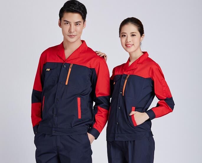 2017 新款工作服套裝系列(圖1) 紅藍(lán)拼色工作服款式