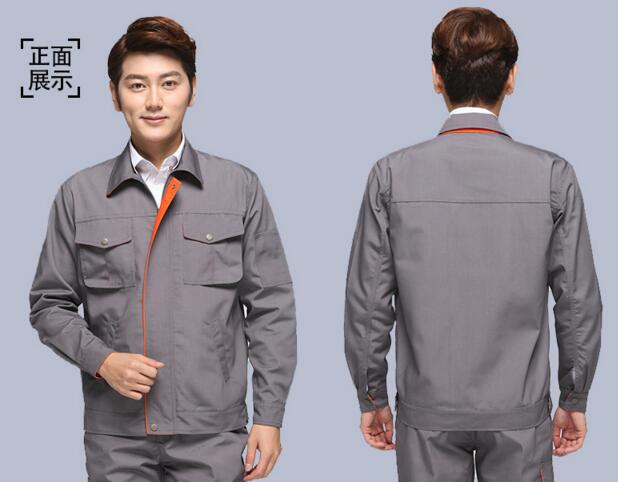 灰色春秋工服定做款式圖(圖3) 工服正面效果圖
