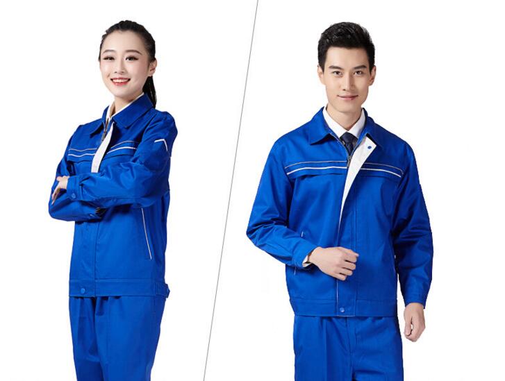 春秋滌棉長袖工作服定制款式(圖1) 寶藍色工作服男女款式圖