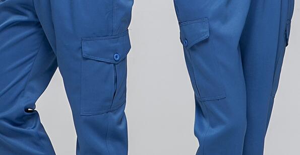 淺藍色防靜電工作服套裝(圖7) 淺藍色工服褲貼兜設計