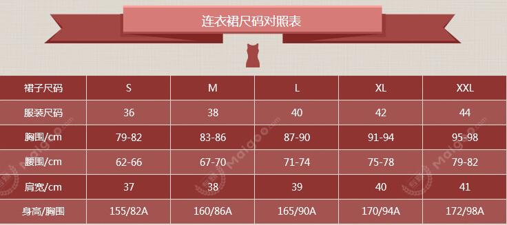 女士連衣裙尺碼對(duì)照表