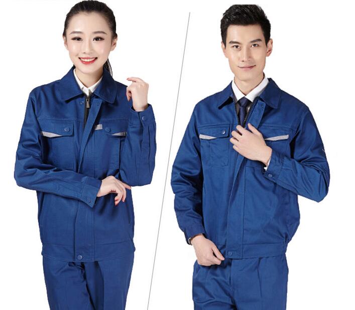 藍色滌棉工作服套裝(圖2) 男女工作服款式圖