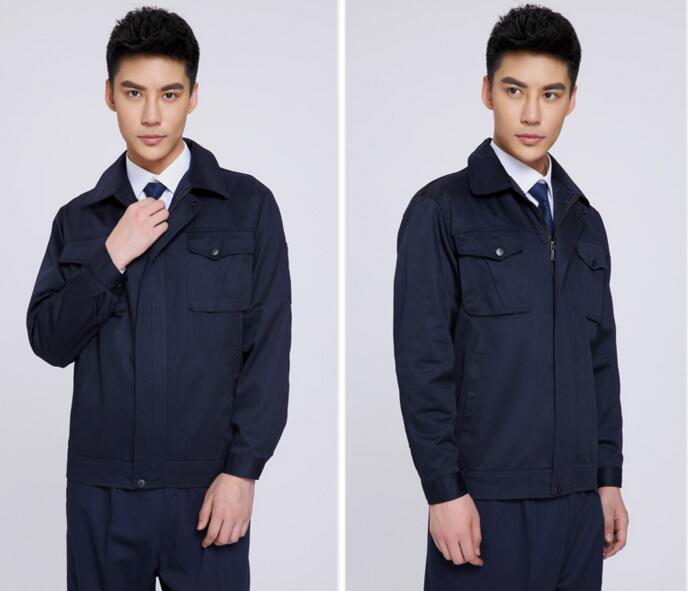 藏藍色滌棉長袖工作服款式(圖4) 長袖工作服正面款式