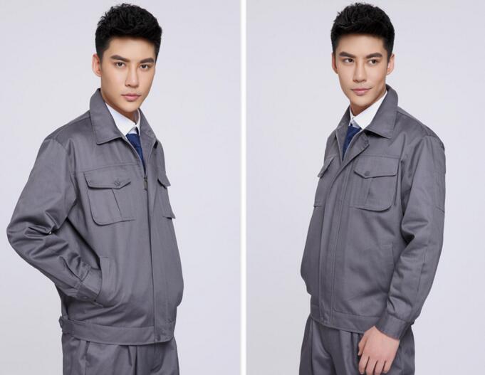 深藍色滌棉長袖工作服定制(圖1) 鐵灰色工作服展示圖片