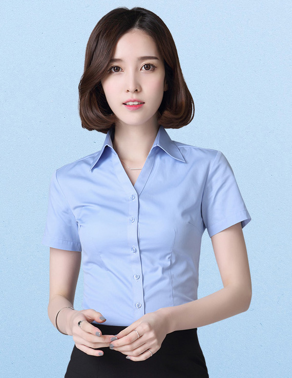 淺藍色V領襯衫定制(圖1) 淺藍色V領襯衫定制(圖1)